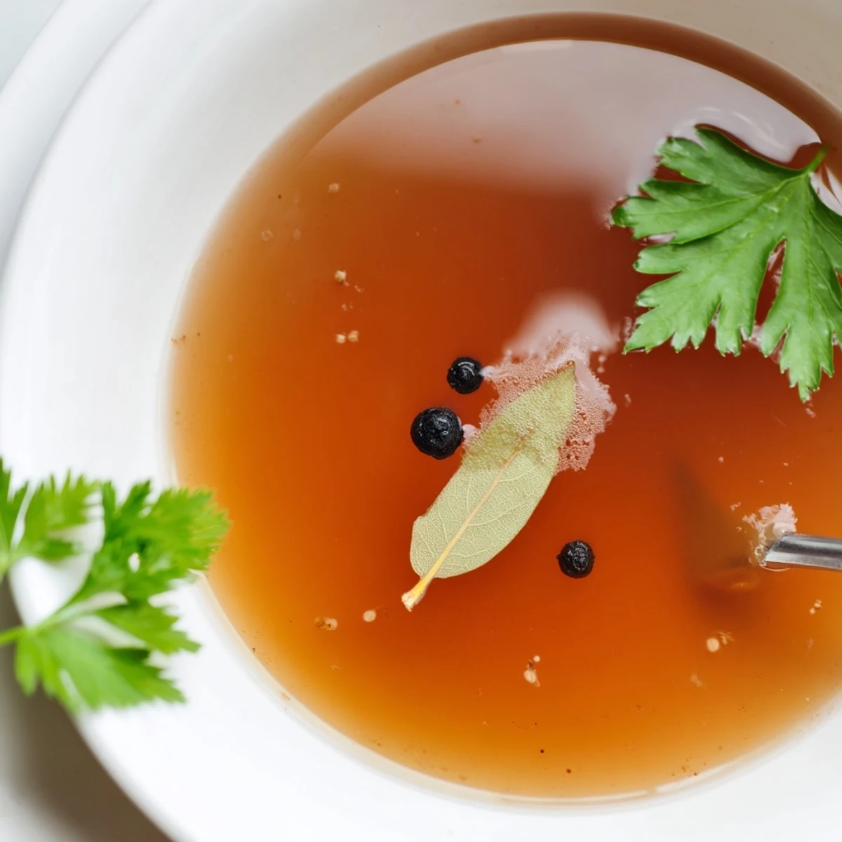 Slow-simmered Beef Bone Broth in stockpot, savory aroma, perfect for soups