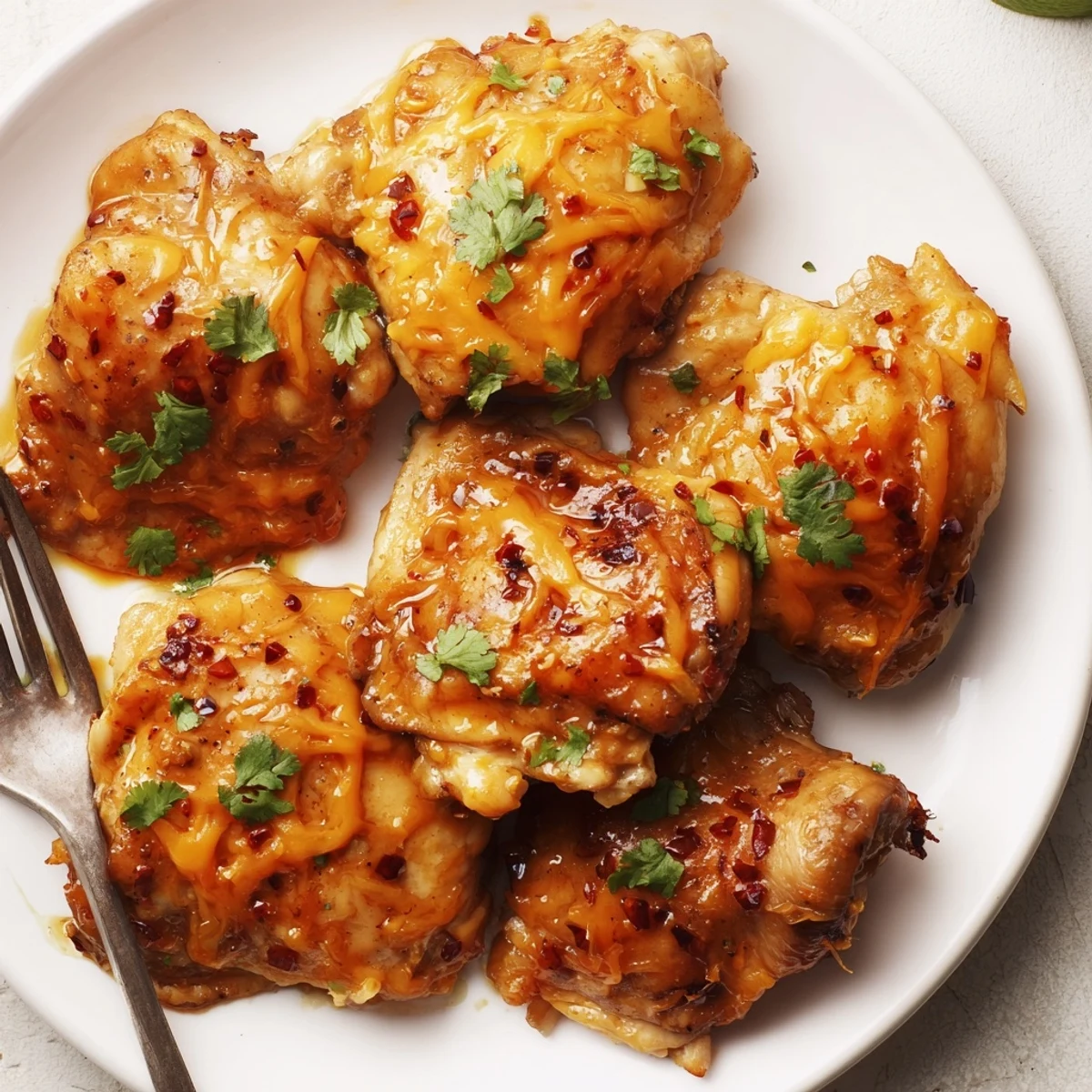 Chipotle Honey Chicken Thighs With Smoked Gouda glazed, smoky-sweet aroma, golden crust