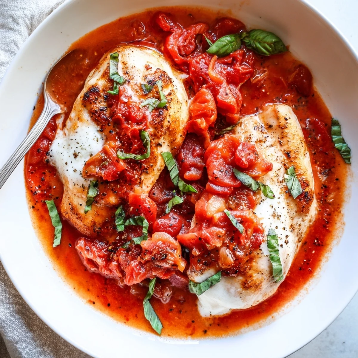 Tender, juicy Slow Cooker Tomato Basil Chicken Breasts served over steaming rice