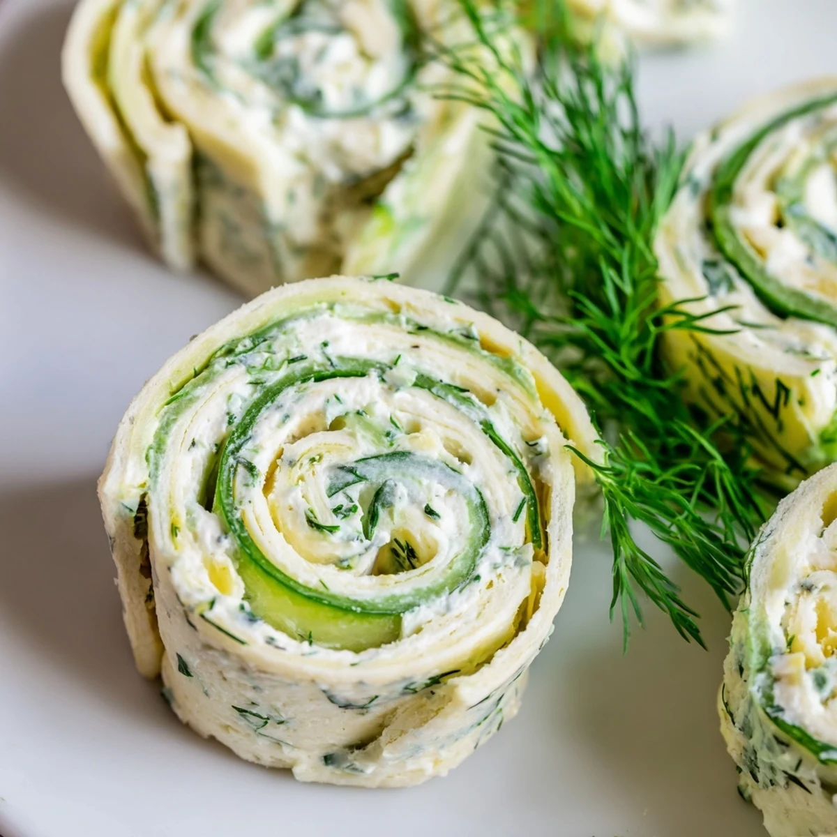 Zesty lemon-kissed Cucumber And Dill Pinwheels garnished with fresh herb sprigs, perfect appetizer