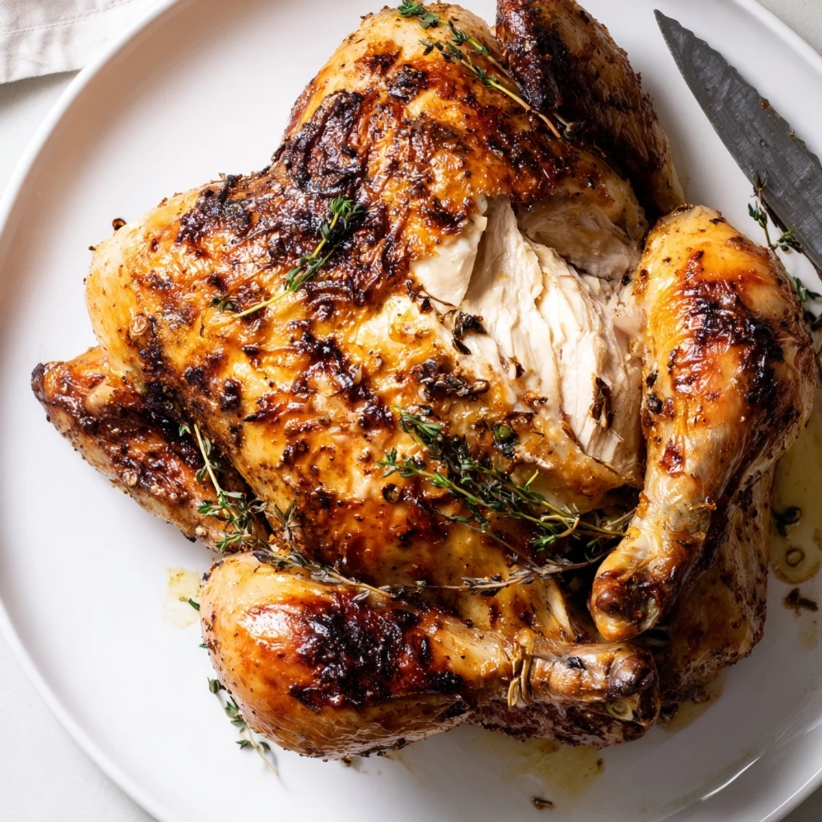 Juicy Buttermilk Roasted Chicken sliced on cutting board, lemon zest visible