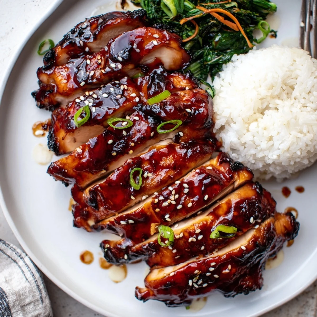 Oven-roasted Char Siu Chicken on a wire rack, sticky caramelized edges.