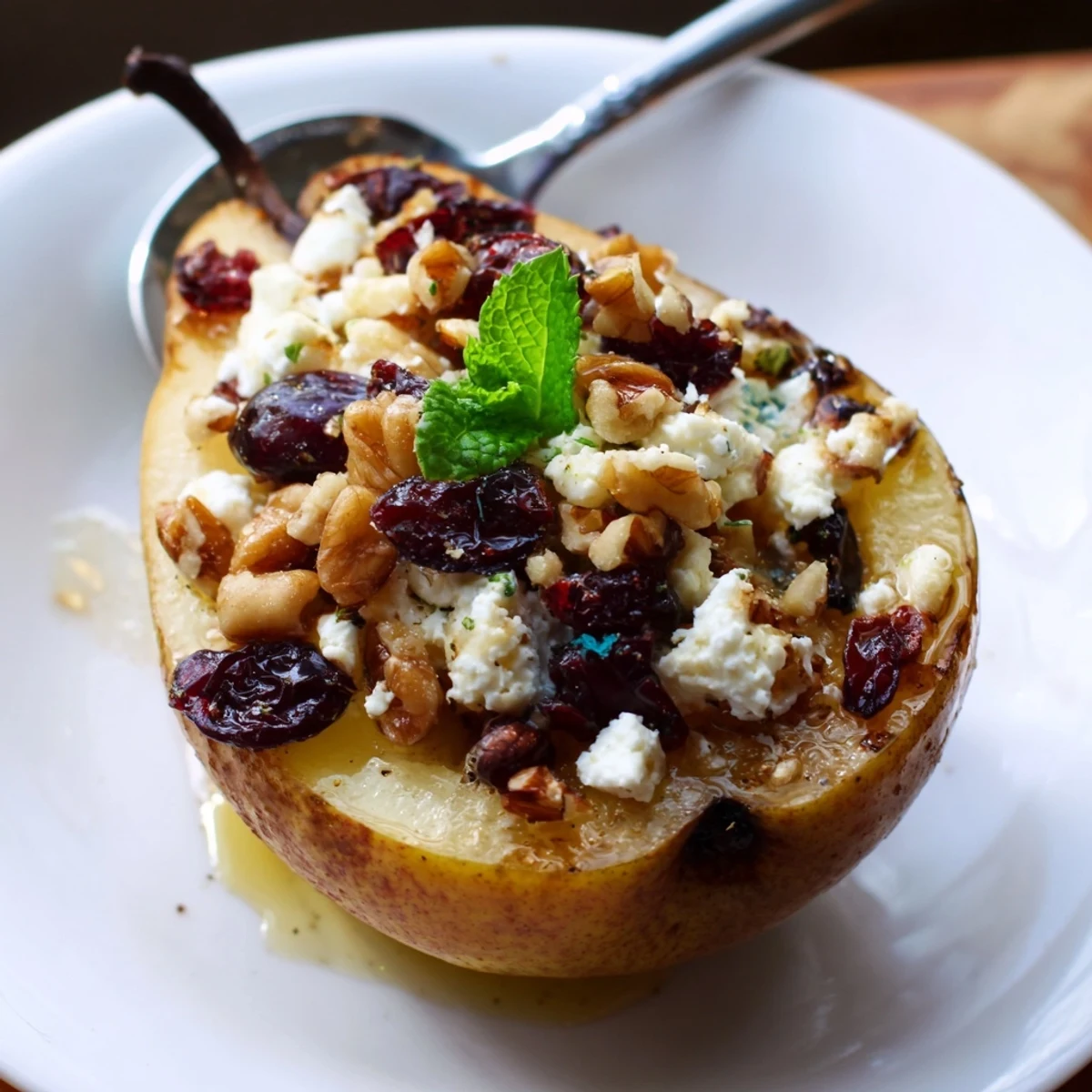Individual Baked Pears With Feta Honey Cranberries, honey-drizzled and tenderly soft