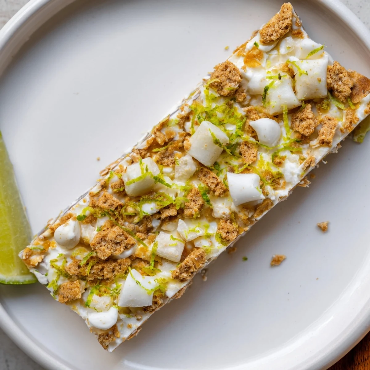 Zesty Key Lime Pie Yogurt Bark garnished with lime zest and almond slices
