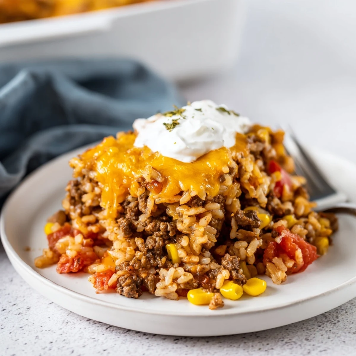 Cheesy Beef And Rice Delight Casserole steaming from oven, savory beef, paprika aroma