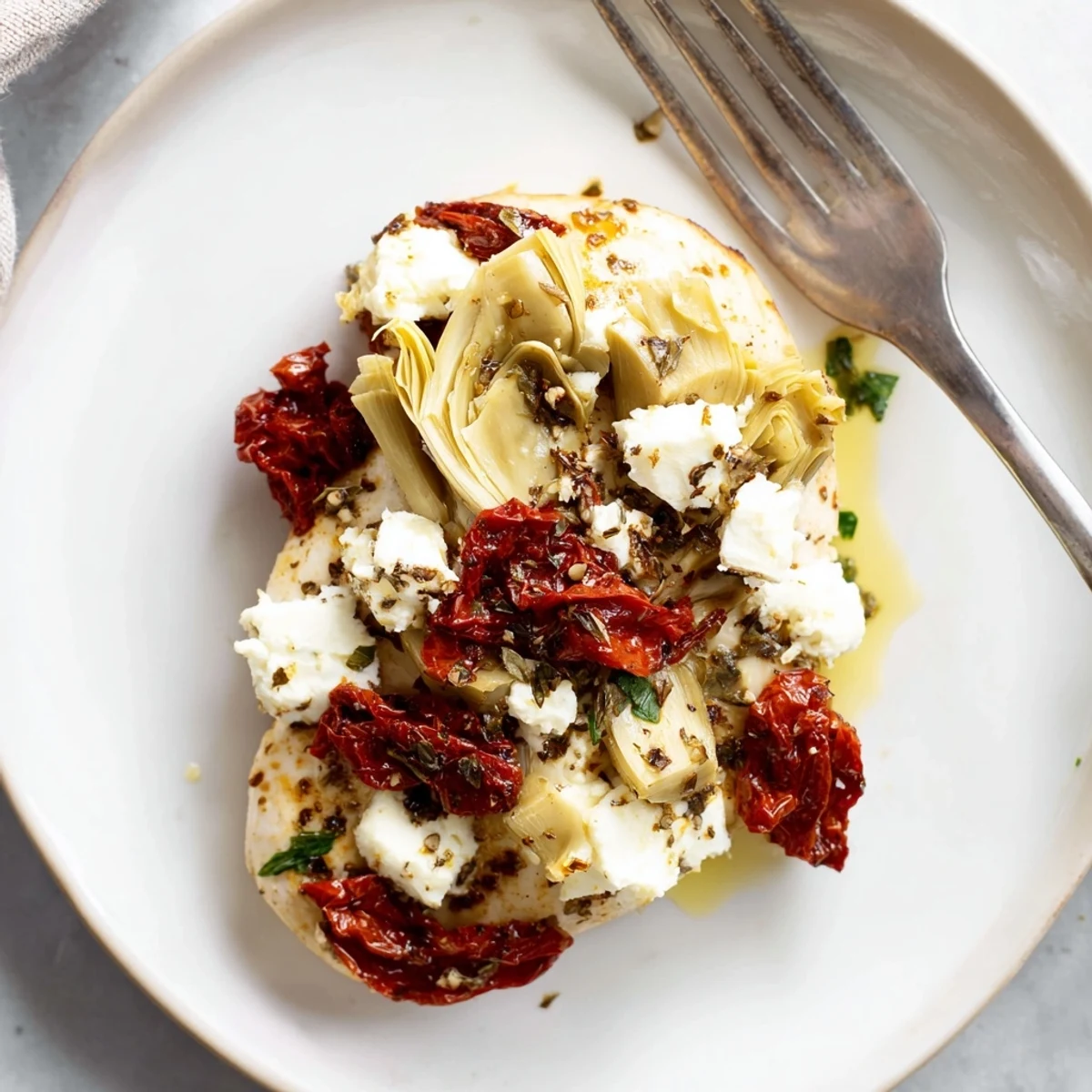 Broiled Artichoke Chicken With Feta under high heat, bubbling cheese and charred artichokes