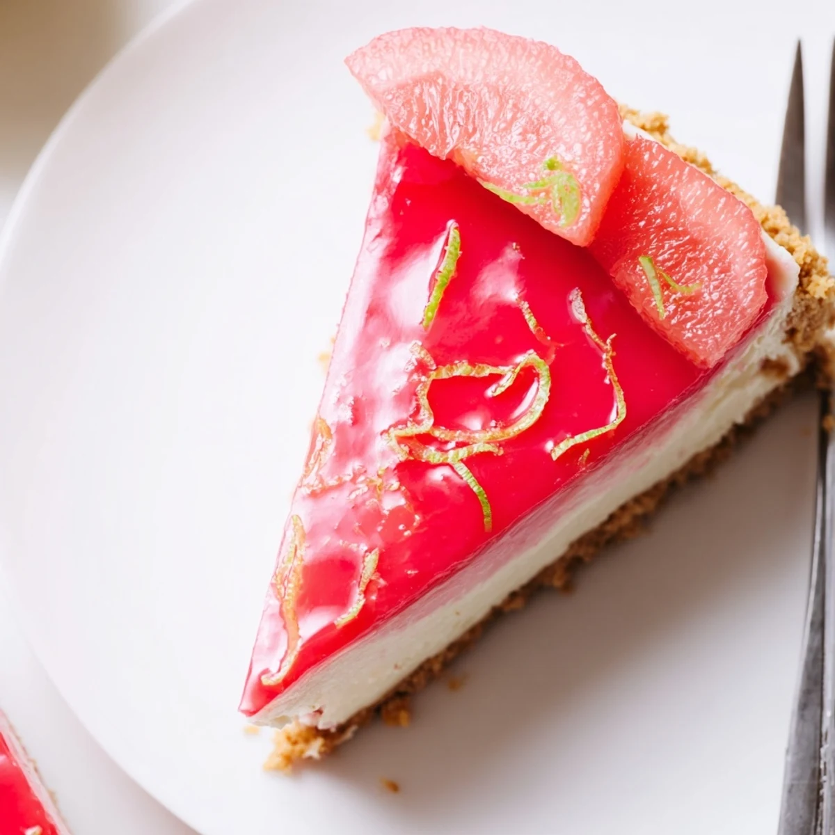 Chilled slice of Guava Cheesecake Recipe on graham crust, tangy tropical finish