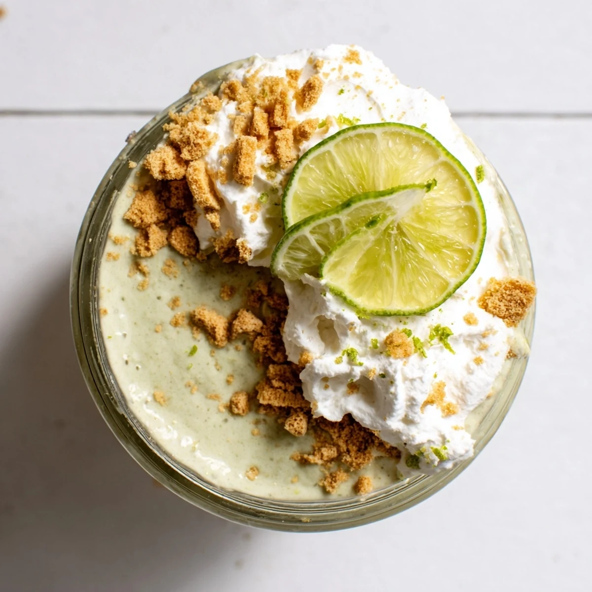 Vegan key lime chia pudding served in a bowl with lime wheel topping