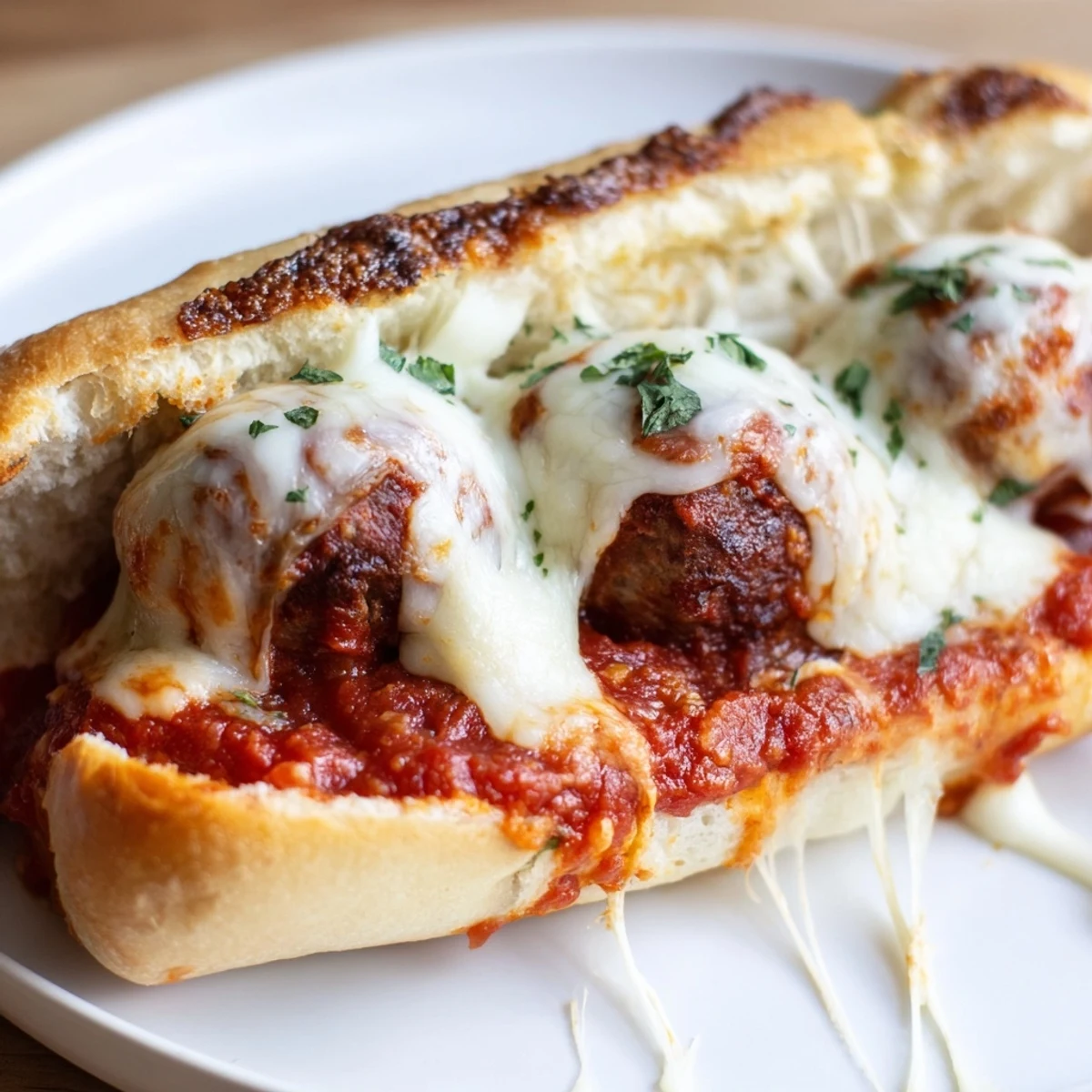 Golden toasted cheesy meatball subs loaded with beef meatballs in rich marinara sauce