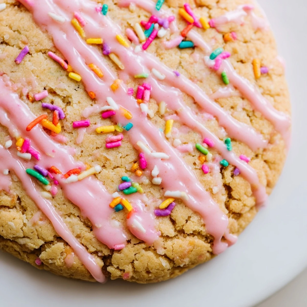 Soft homemade strawberry Pop Tart cookies filled with sweet jam and topped with creamy white icing and rainbow sprinkles.