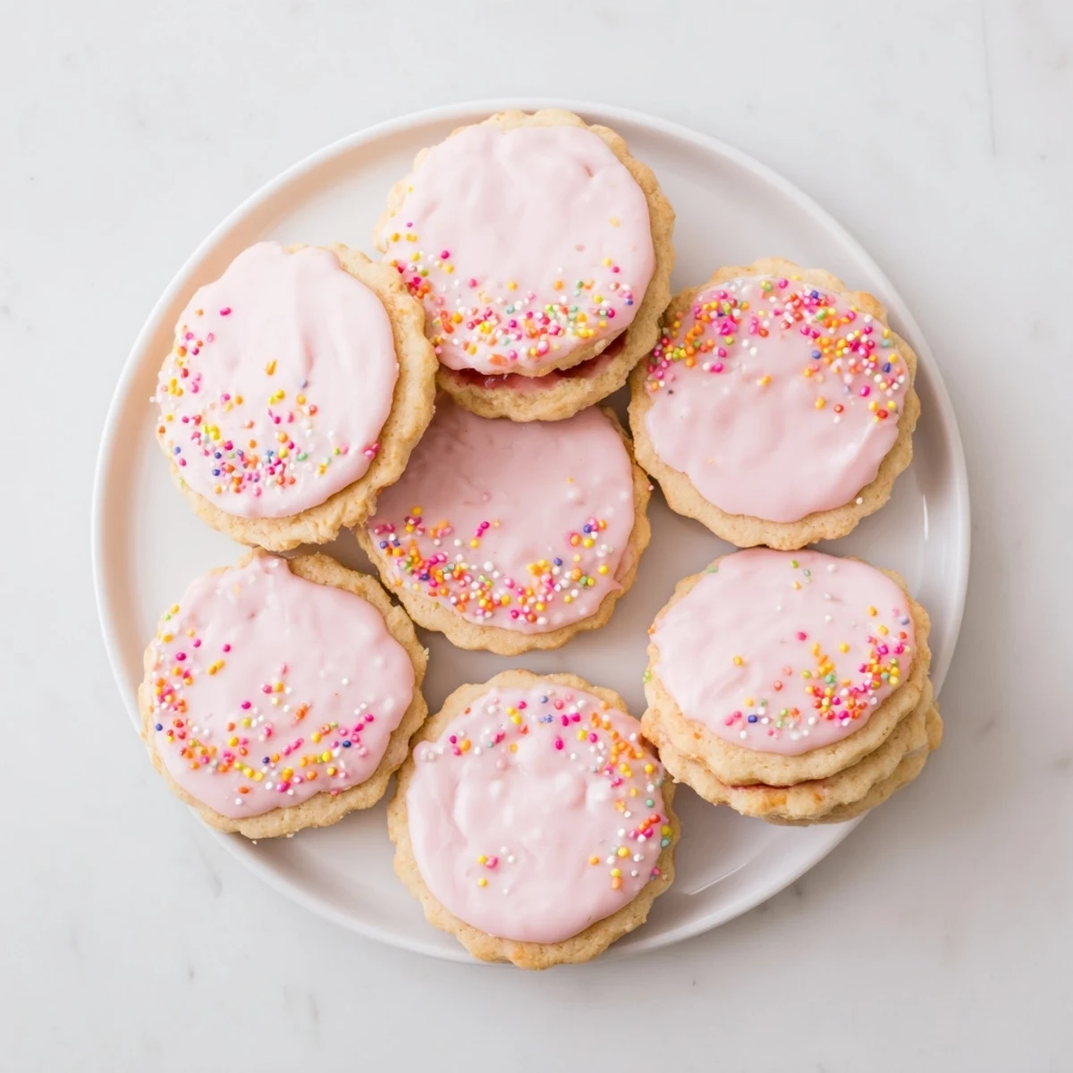 Freshly baked strawberry Pop Tart cookies with sweet jam filling and colorful festive sprinkles