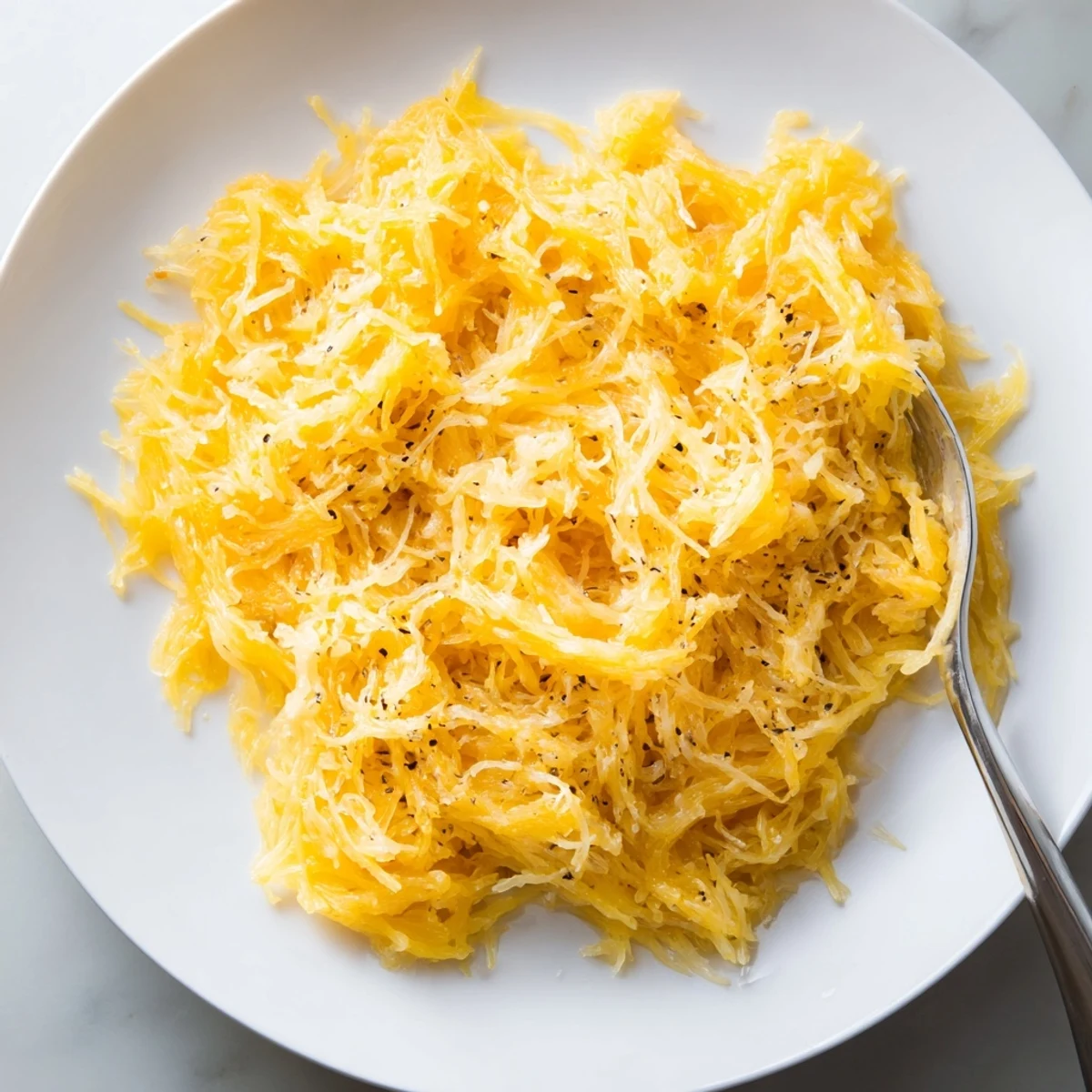 Steamy spaghetti squash mac and cheese casserole with melted cheese and golden brown topping