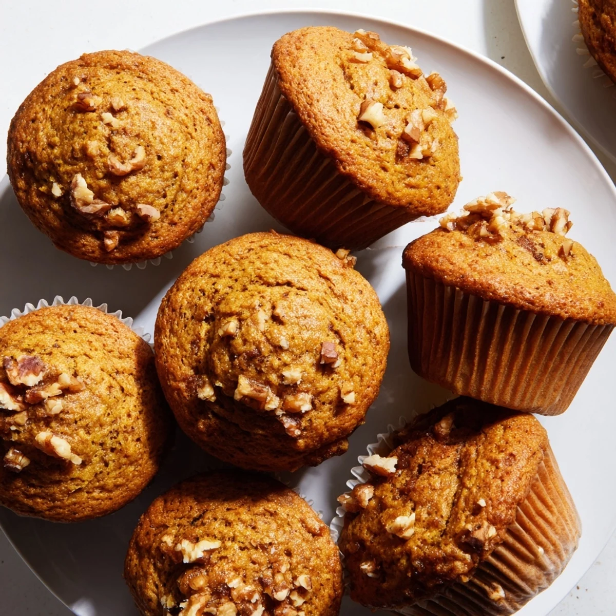 Whole grain butternut squash banana muffins sprinkled with oats and warm cinnamon spice