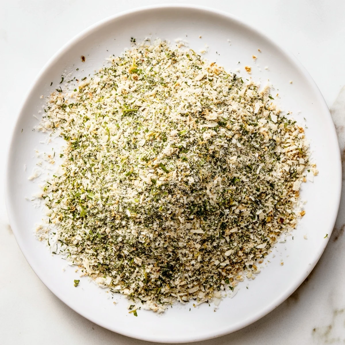 Glass jar filled with vibrant green dehydrated tzatziki seasoning mix featuring dried dill, mint, and parsley