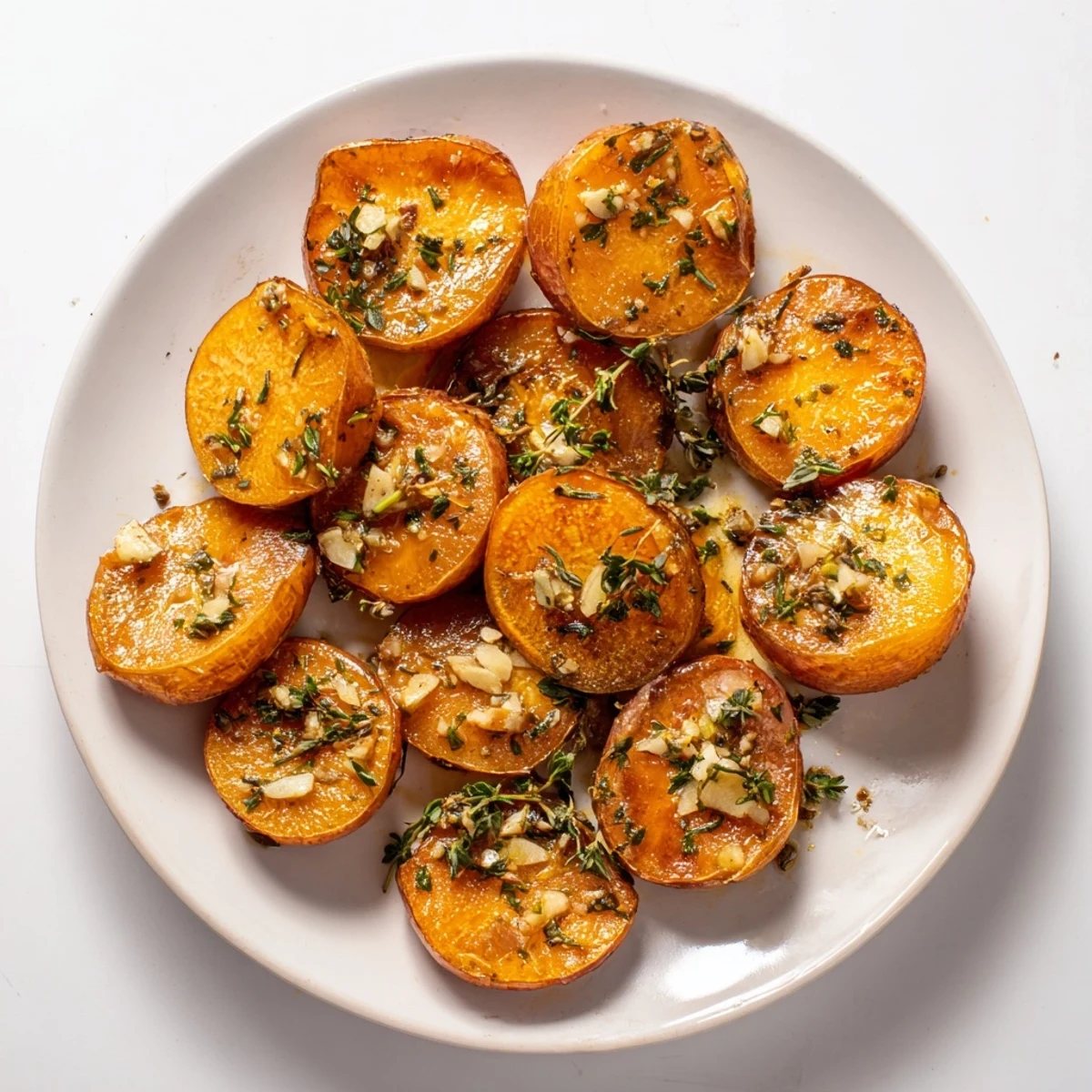 Oven-baked radishes glazed with olive oil and minced garlic until crisp-tender and lightly caramelized