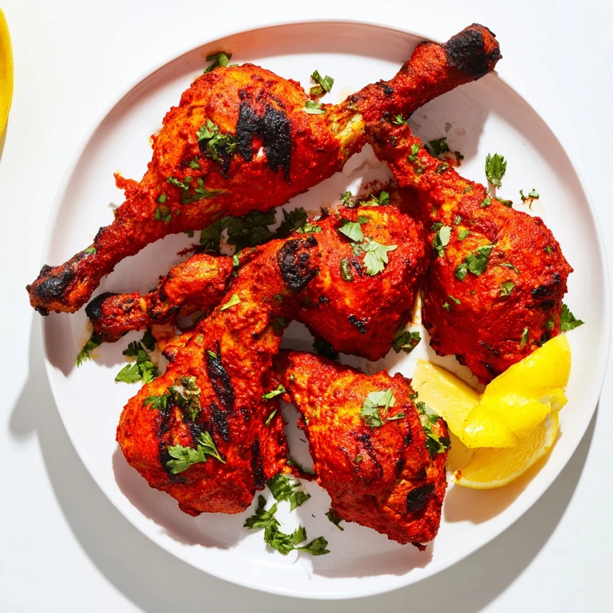 Golden brown tandoori chicken legs roasted until smoky and tender with crispy edges