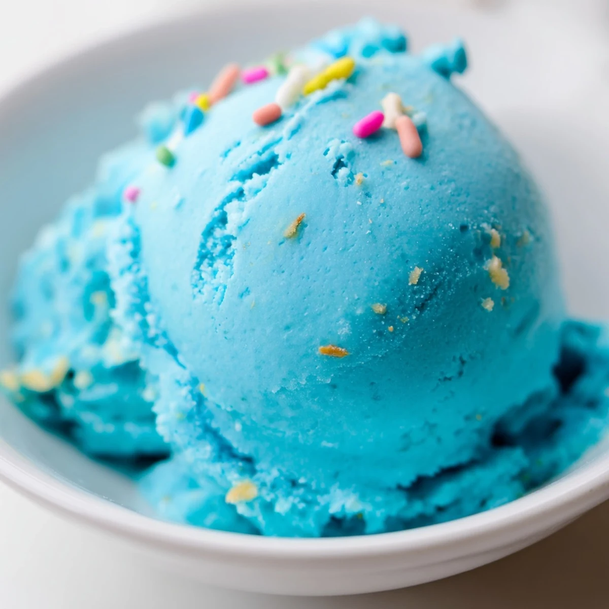 Vibrant Blue Moon Ice Cream swirled in a bowl showing its rich custard texture