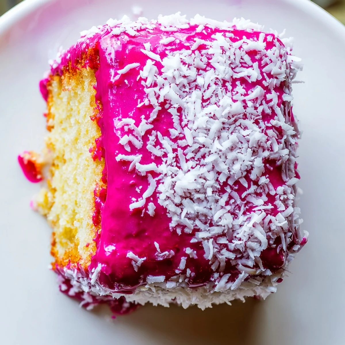 Vibrant raspberry lamingtons dusted with snowy coconut perfect for afternoon tea