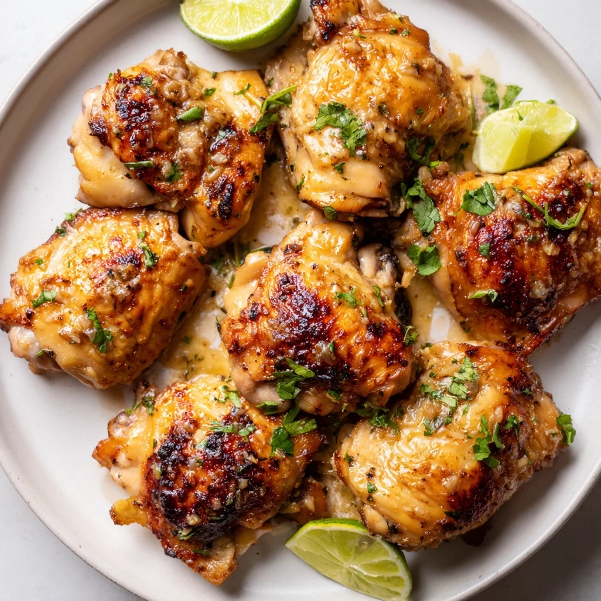 Golden crispy Cuban Mojo Chicken Thighs roasted with fragrant garlic and citrus juices