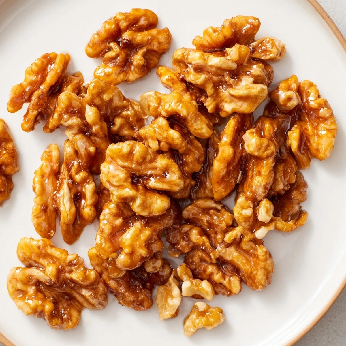 Warm maple cinnamon walnuts scattered in a rustic bowl ready for holiday snacking