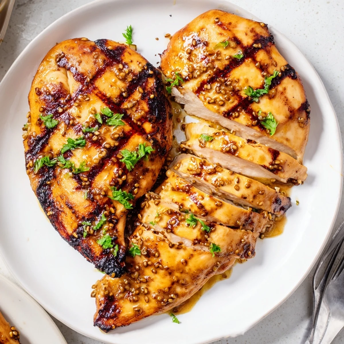 Crispy-edged Grilled Honey Mustard Chicken basted in a glossy sweet-tangy mustard glaze