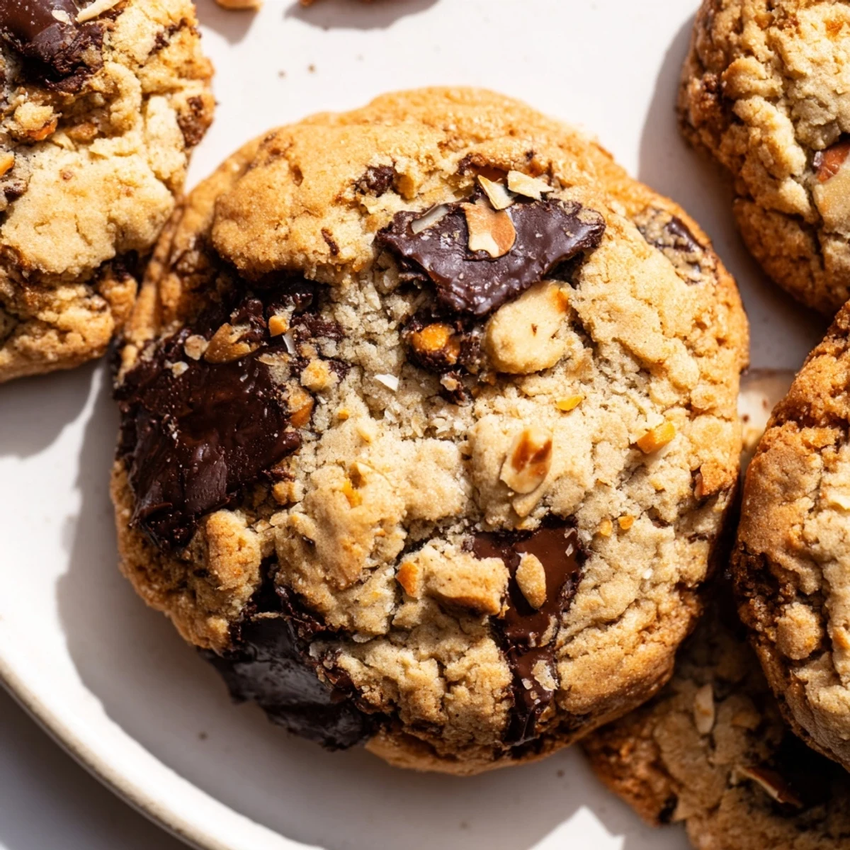 Crinkly topped orange almond chocolate chunk cookies studded with dark chocolate chunks