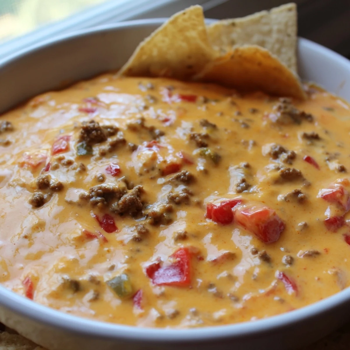Creamy Crockpot Rotel Dip Recipe served with golden tortilla chips
