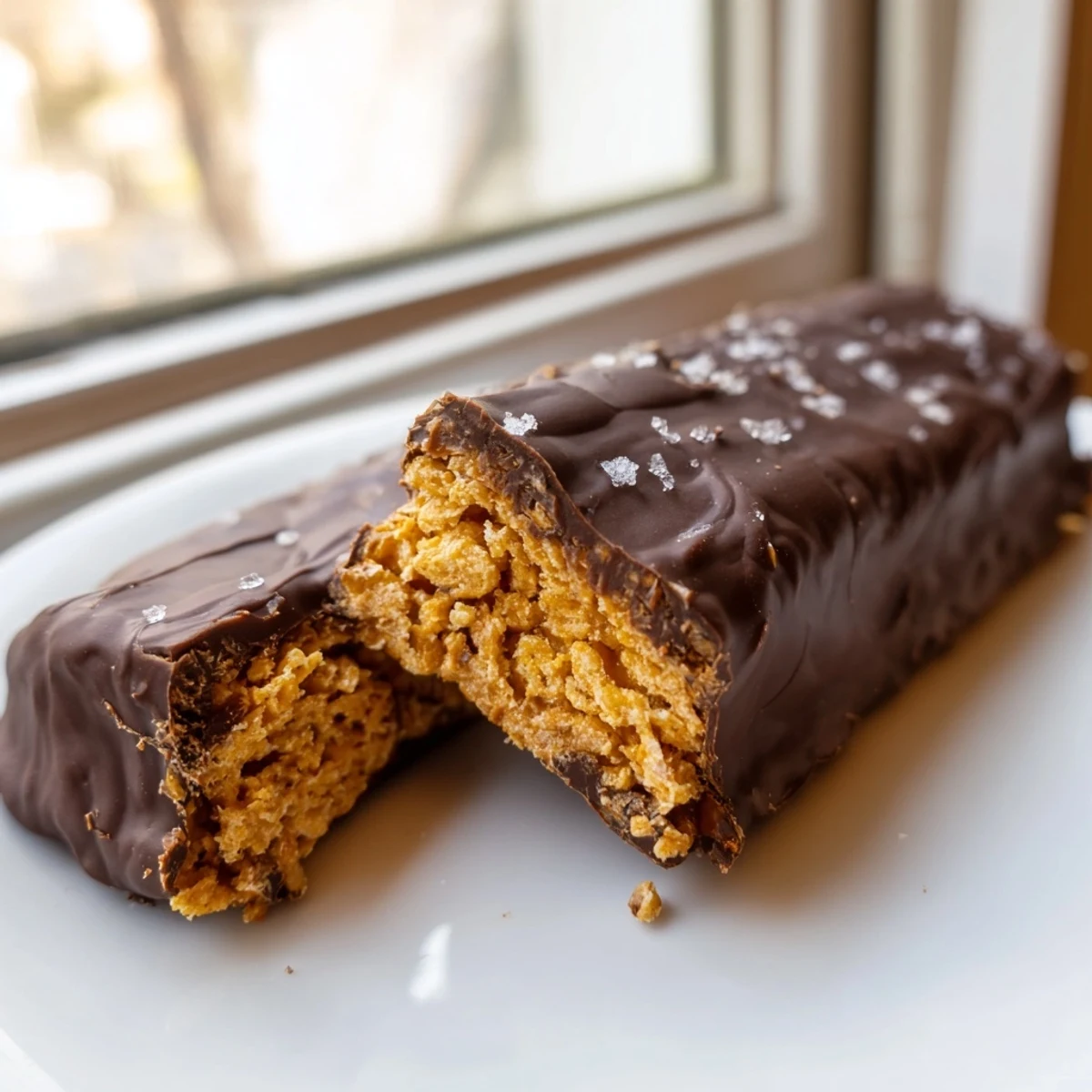 Crunchy Healthy Homemade Butterfingers coated in glossy dark chocolate on parchment paper