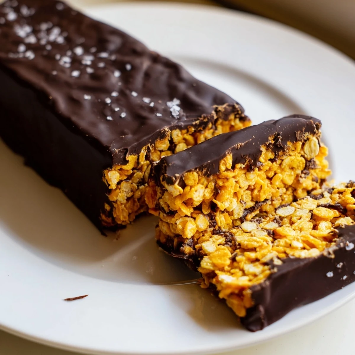 A plate of Healthy Homemade Butterfingers dusted with sea salt ready for sharing