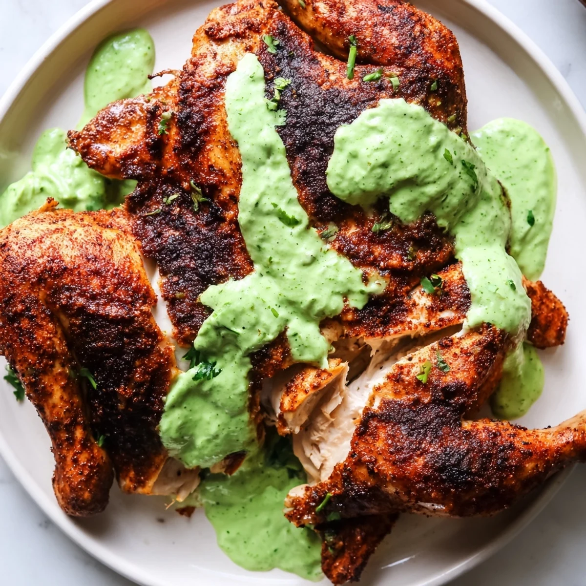 Aromatic Peruvian Chicken Delight fresh from the oven paired with a tangy jalapeño dipping sauce