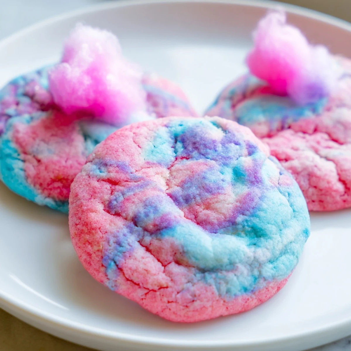 Soft cotton candy cookies with swirled pink and blue pastel marbled dough