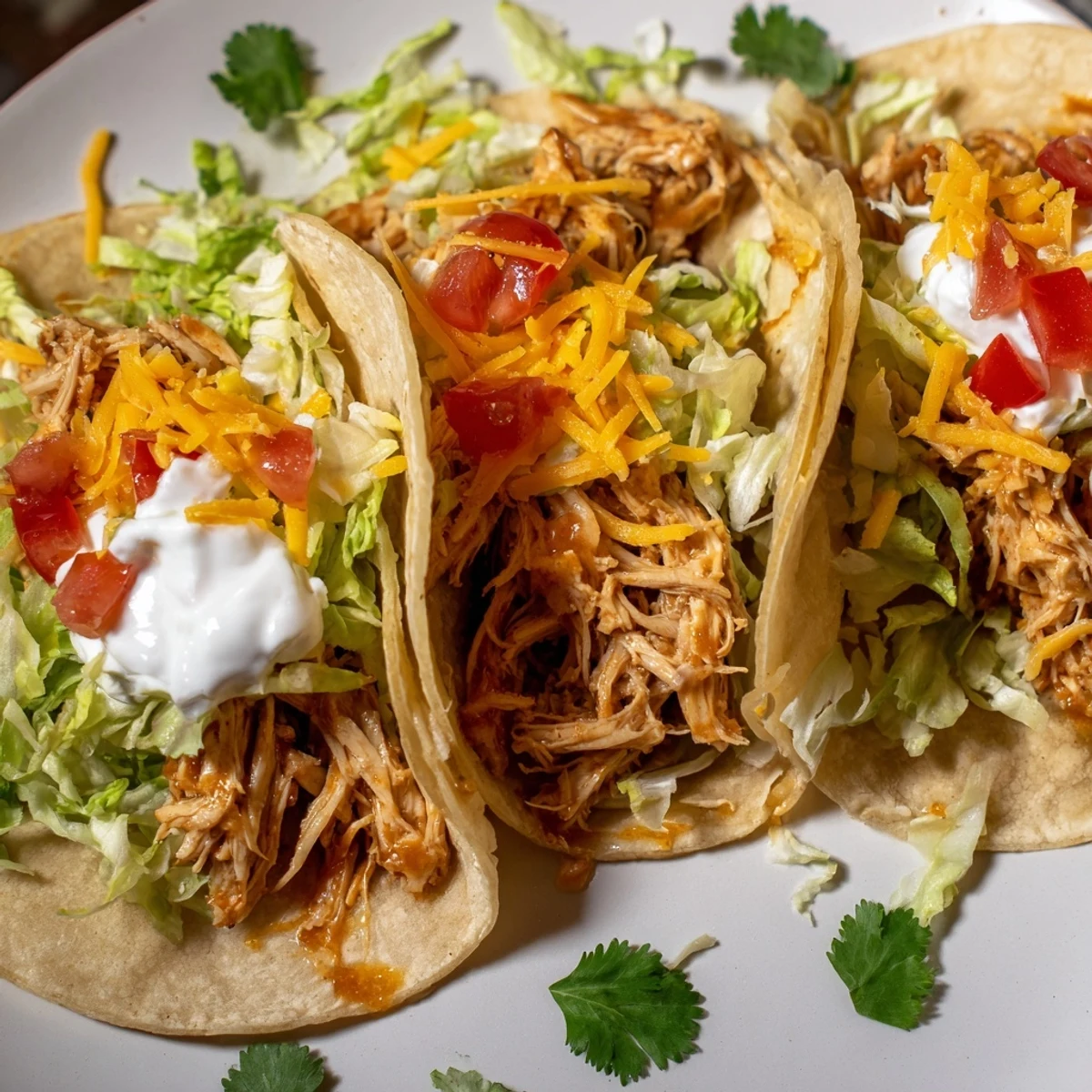 Tender shredded slow cooker ranch chicken tacos garnished with diced tomatoes and cheese