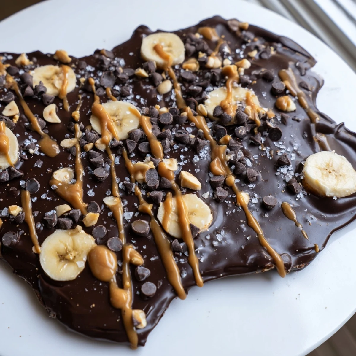 Viral Chocolate Banana Bark broken into crispy frozen shards on parchment paper