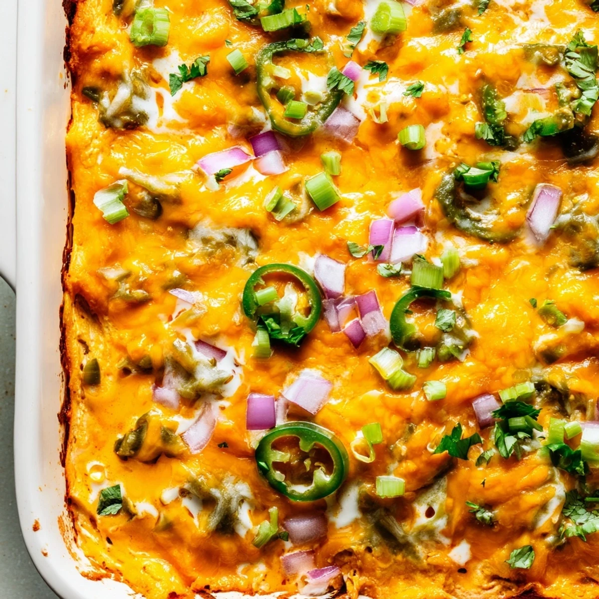 Spicy Jalapeno Buffalo Chicken Casserole scooped steaming onto a plate with fresh cilantro