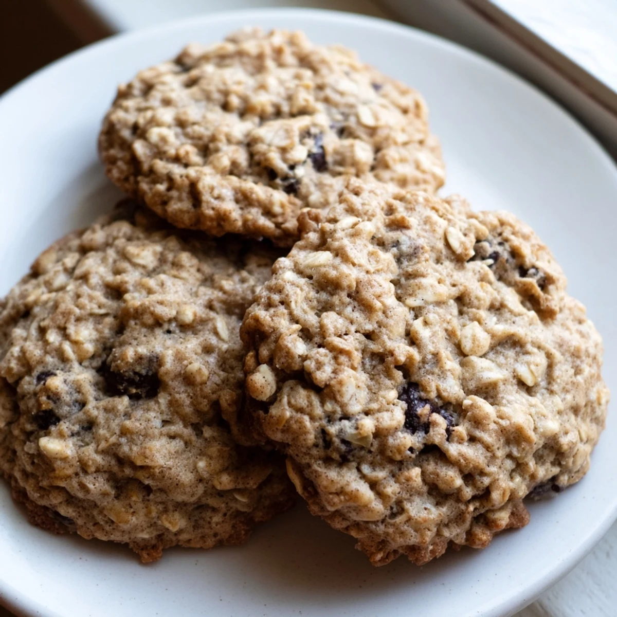 Chewy banana oatmeal cookies with golden edges cooling on a wire rack