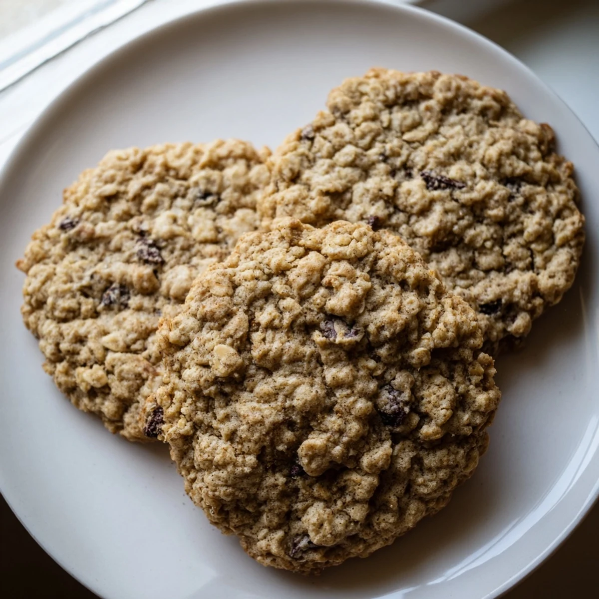 Soft chewy banana oatmeal cookies studded with chocolate chips on parchment