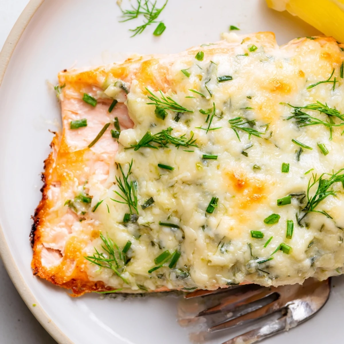 Creamy Boursin salmon fillets baked golden with fresh herbs and lemon zest