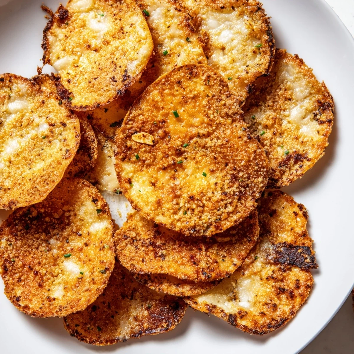 Golden crispy cottage cheese chips fresh from the oven on parchment paper