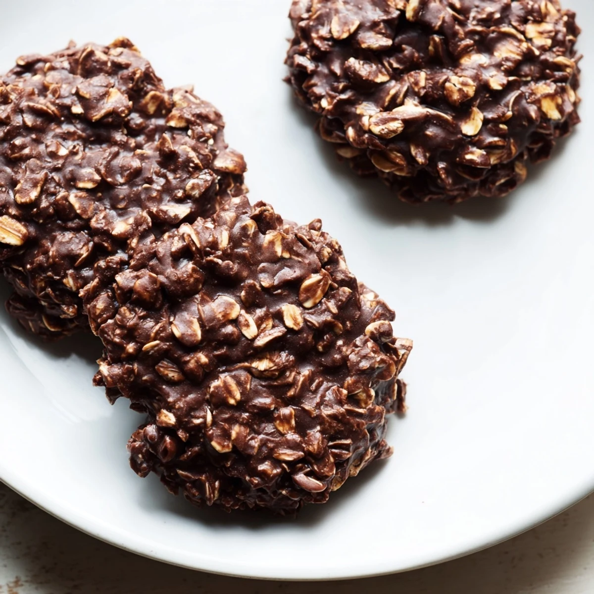Fudgy chocolate oatmeal no bake cookies studded with hearty rolled oats