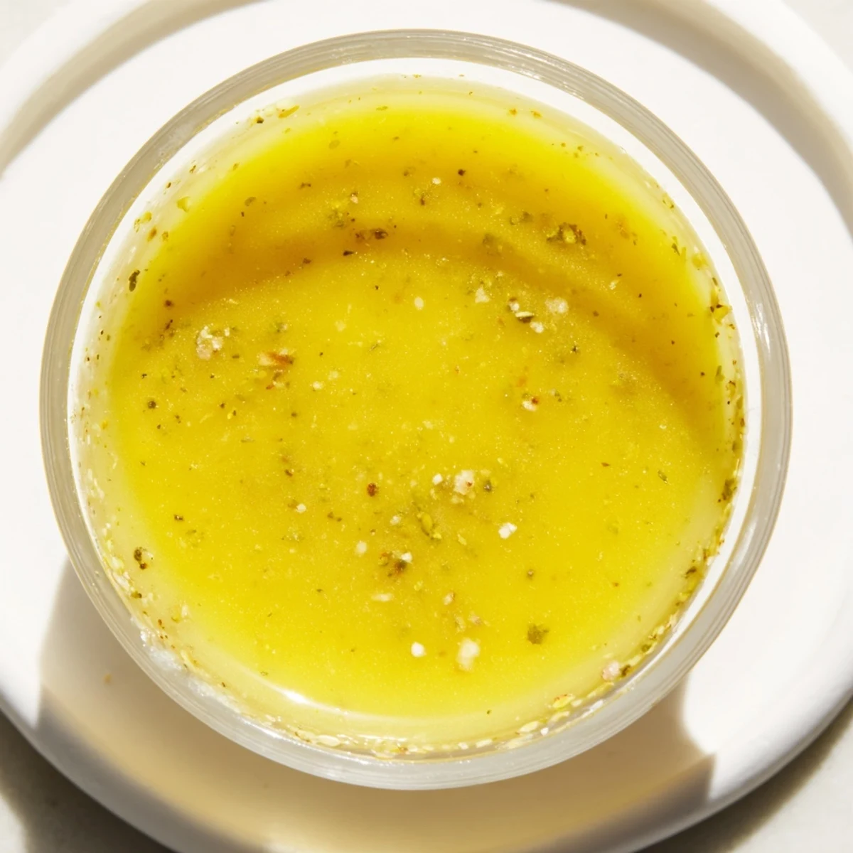 Zesty lemon vinaigrette dressing recipe in a glass jar with olive oil  