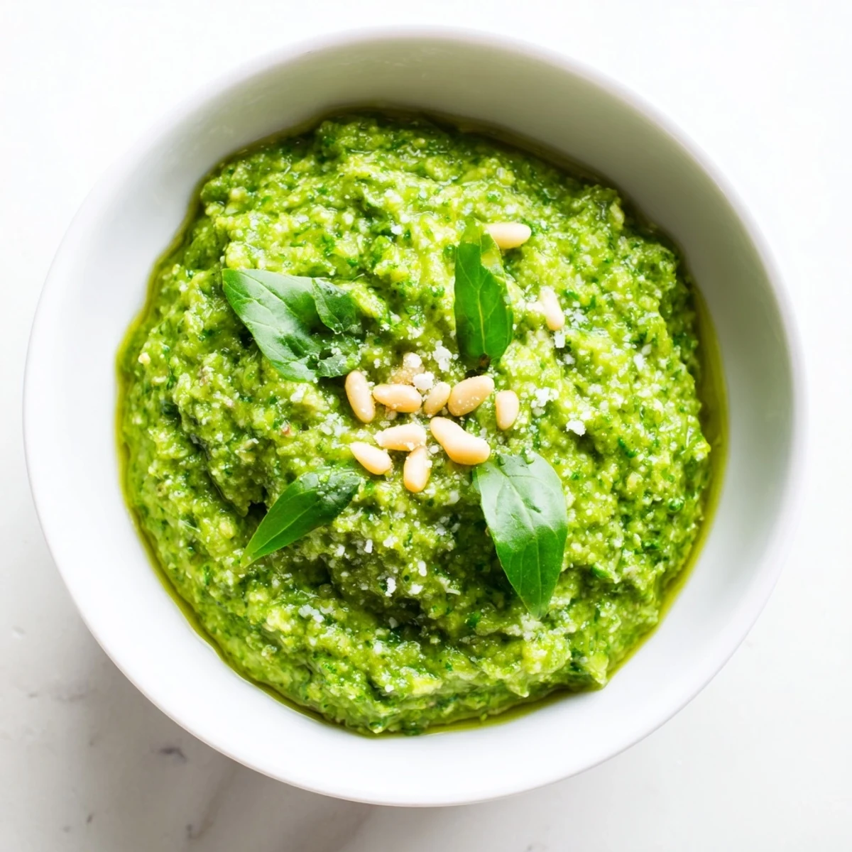 Creamy garlic scape pesto drizzled over roasted vegetables for a fresh Italian-inspired meal.  