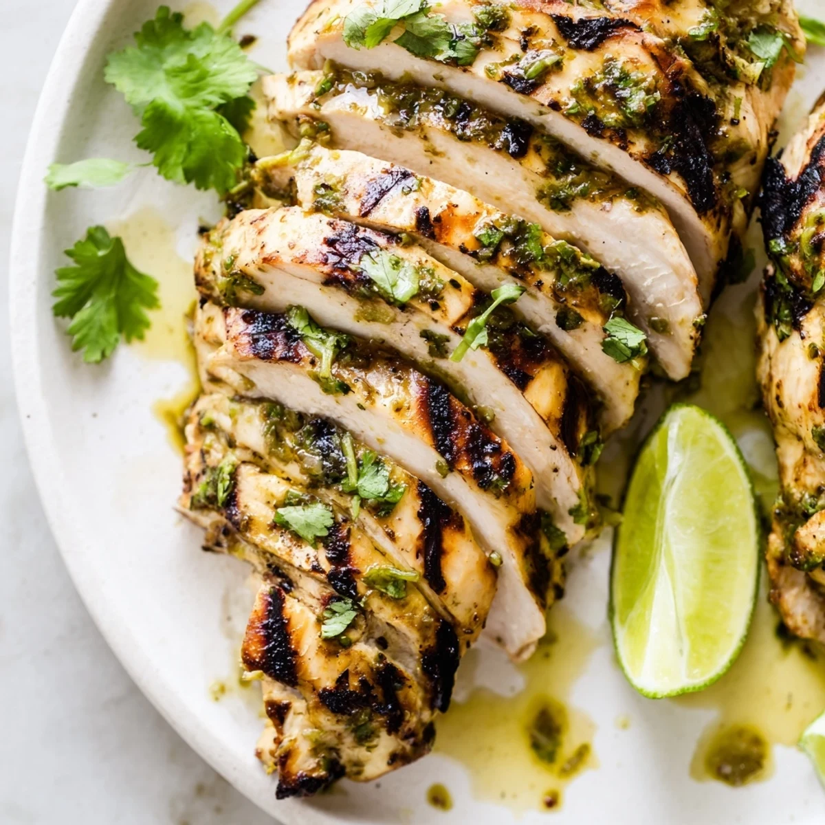 Juicy pan-seared Cilantro Lime Chicken served with rice and a side salad  