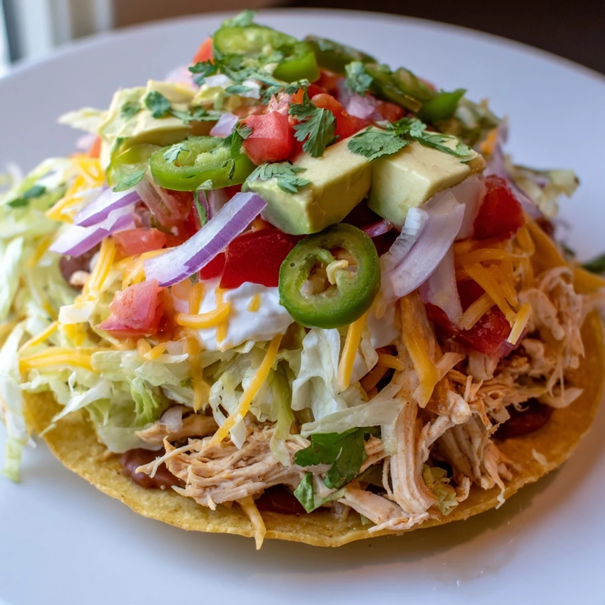 Golden corn tortillas piled high with seasoned chicken and melted cheese  