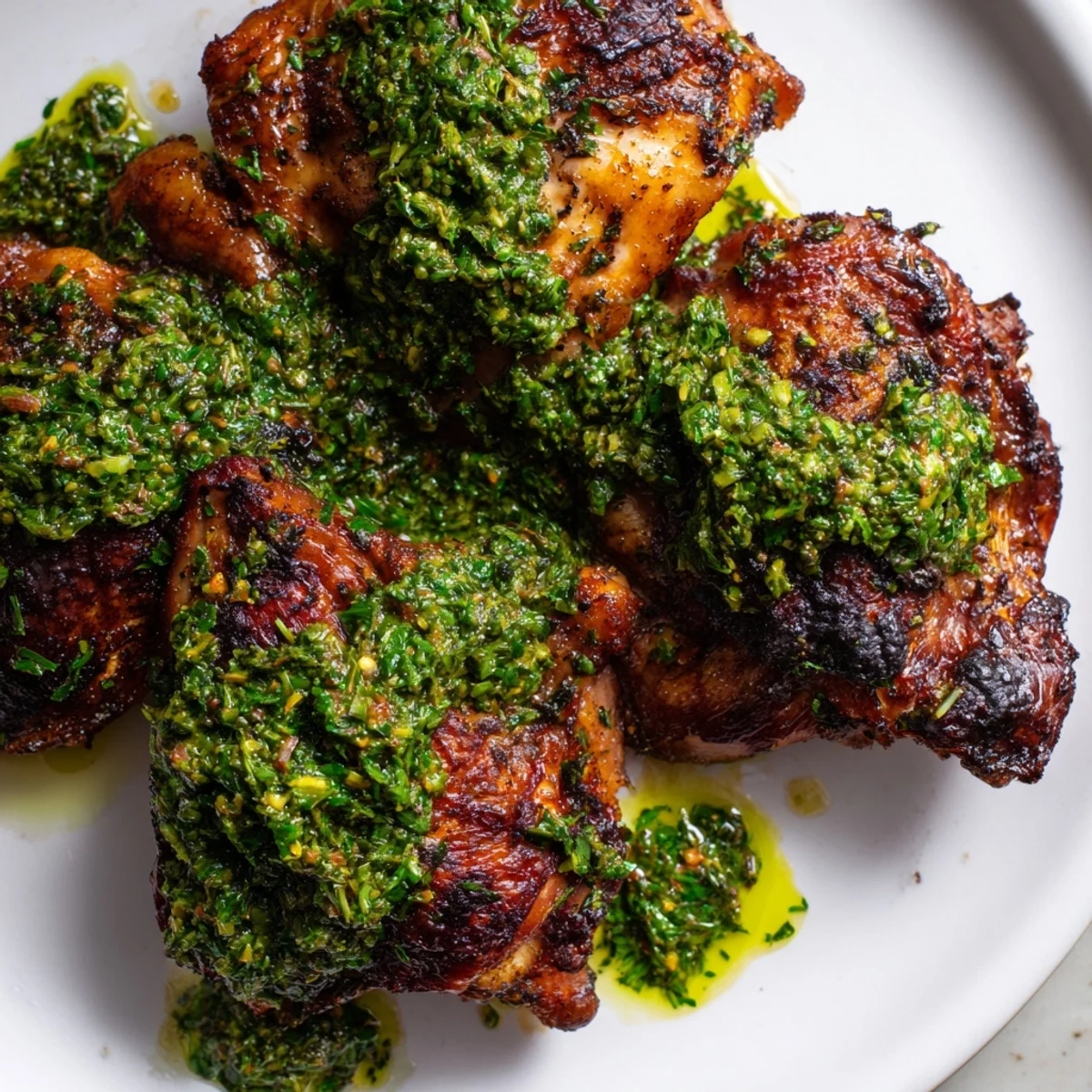 Savory Chimichurri Chicken Thighs served with fresh parsley and vibrant red pepper flakes  
