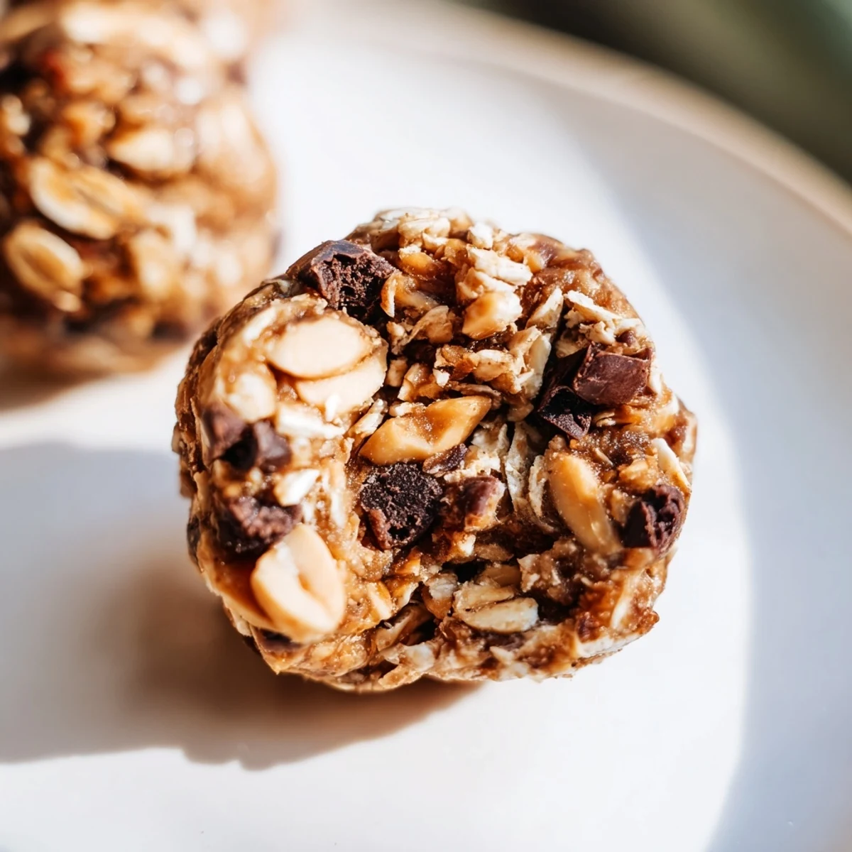 Wholesome Snickers energy balls featuring dates, peanut butter, and dark chocolate chips.