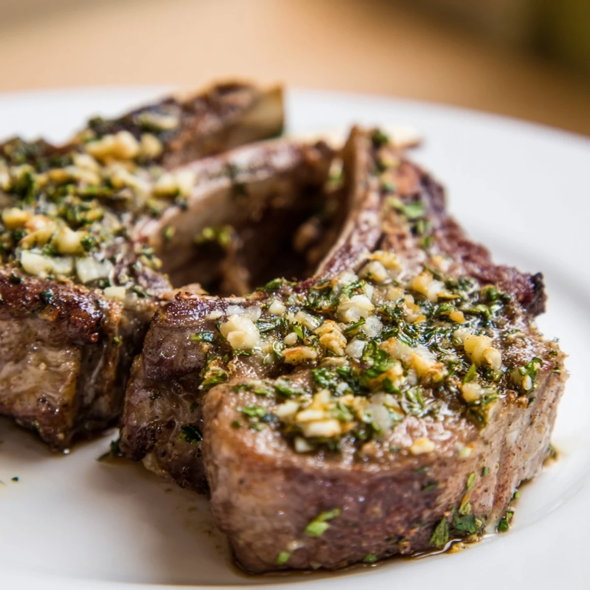 Golden Herb Garlic Lamb Chops seared to juicy perfection with fresh herbs  