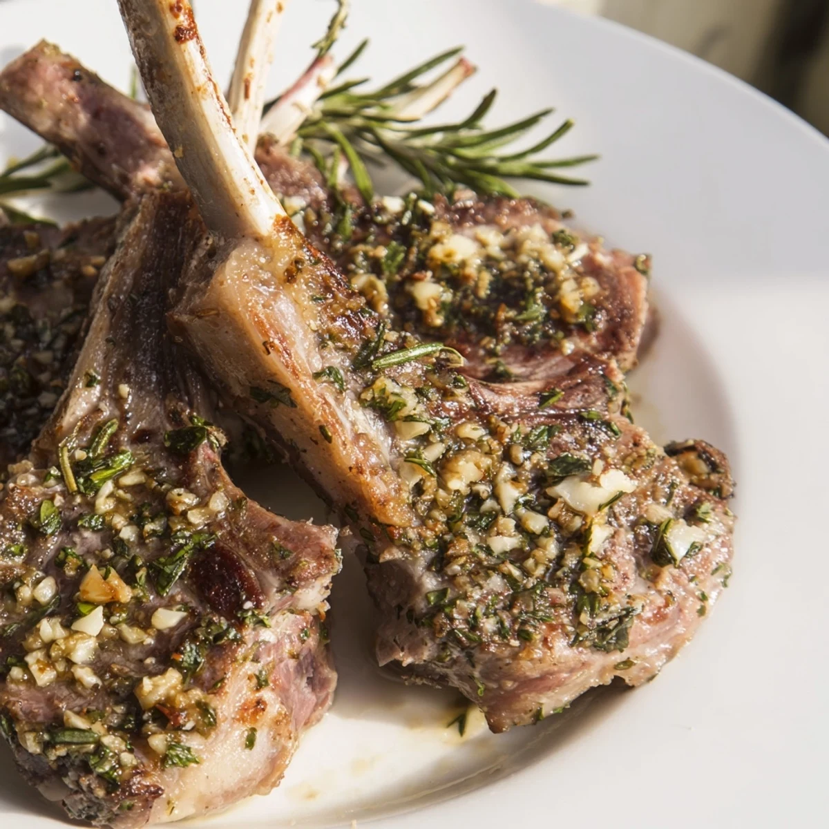 Pan-seared Herb Garlic Lamb Chops served with lemon wedges for extra zing  
