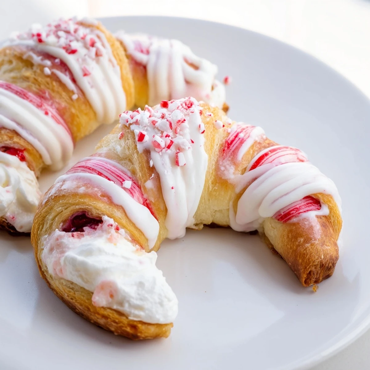 Festive strawberry cream cheese filled Candy Cane Crescent baked to golden perfection  