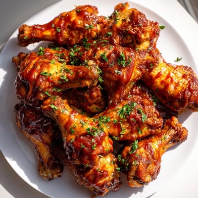 Golden, saucy chicken wings arranged on a platter with celery and carrot sticks, perfect for a party appetizer spread.  